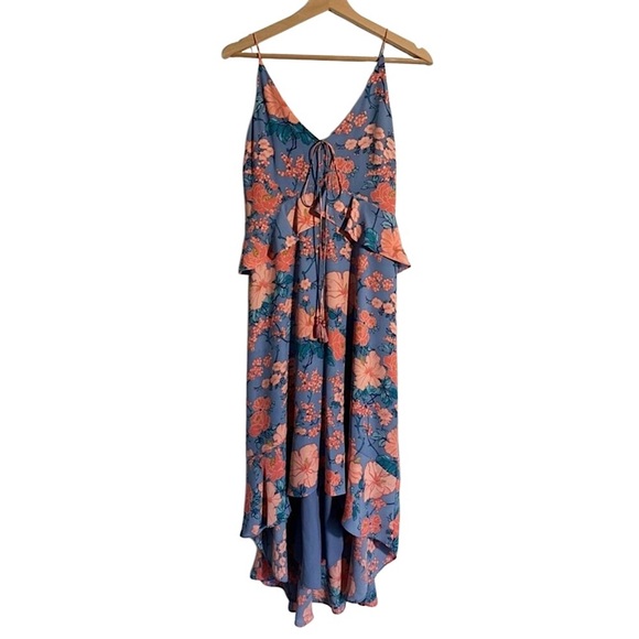 Highline Collective Dresses & Skirts - NEW Highline Nordstrom Blue Pink Floral Tie-Front Flutter Hi-Lo Tank Dress $150